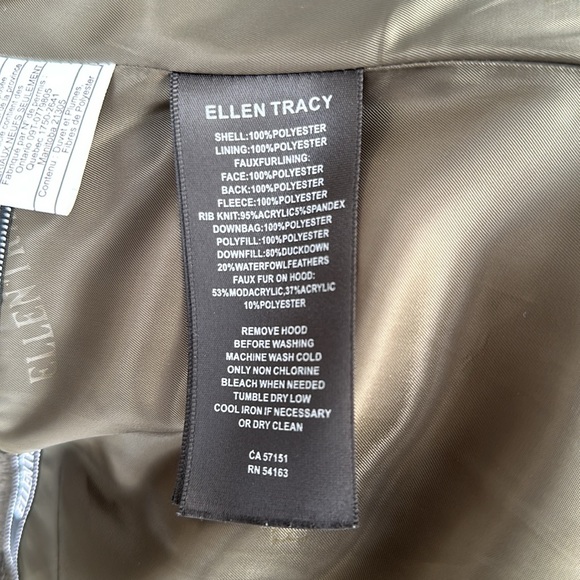 Ellen Tracy olive puffer coat faux fur detachable hood - Picture 17 of 17